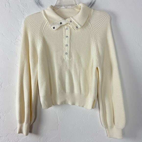 No Comment Sweaters - No Comment Sweater Pullover Sweatshirt Knit Top Ivory White Solid Henley Buttons